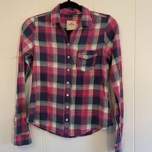 Hollister 100% Cotton Checked Button Down Long Sleeve Top Women Size S